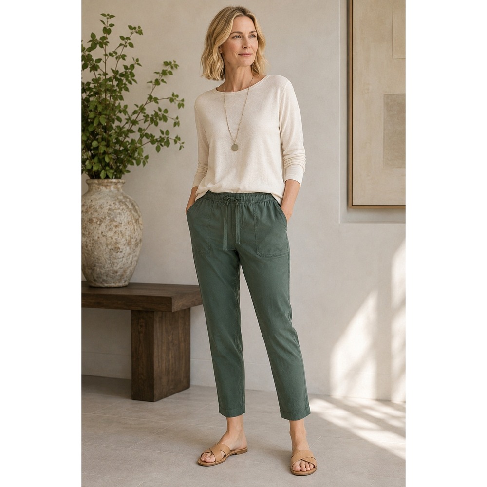 Eileen Fisher Slim Ankle Pants Women S Green Organic Cotton Twill NWT $178